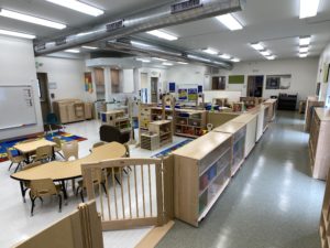 children's learning area - tables and books